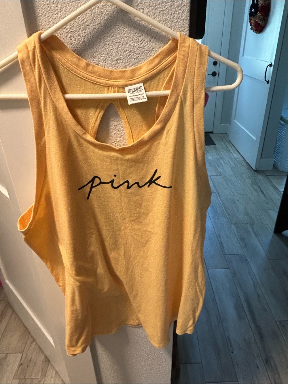PINK Victoria's Secret Yellow Scoop-Back Tank with Script Logo